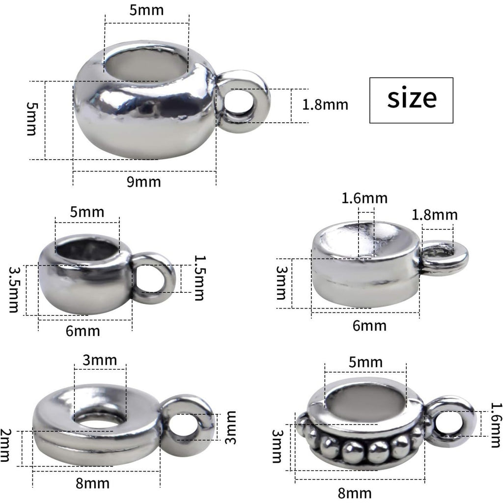 100g (About 100-150pcs) Tibetan Silver Bail Beads Jewelry Connector Bails Beads for Necklace Bracelet Jewelry Making,5 Styles