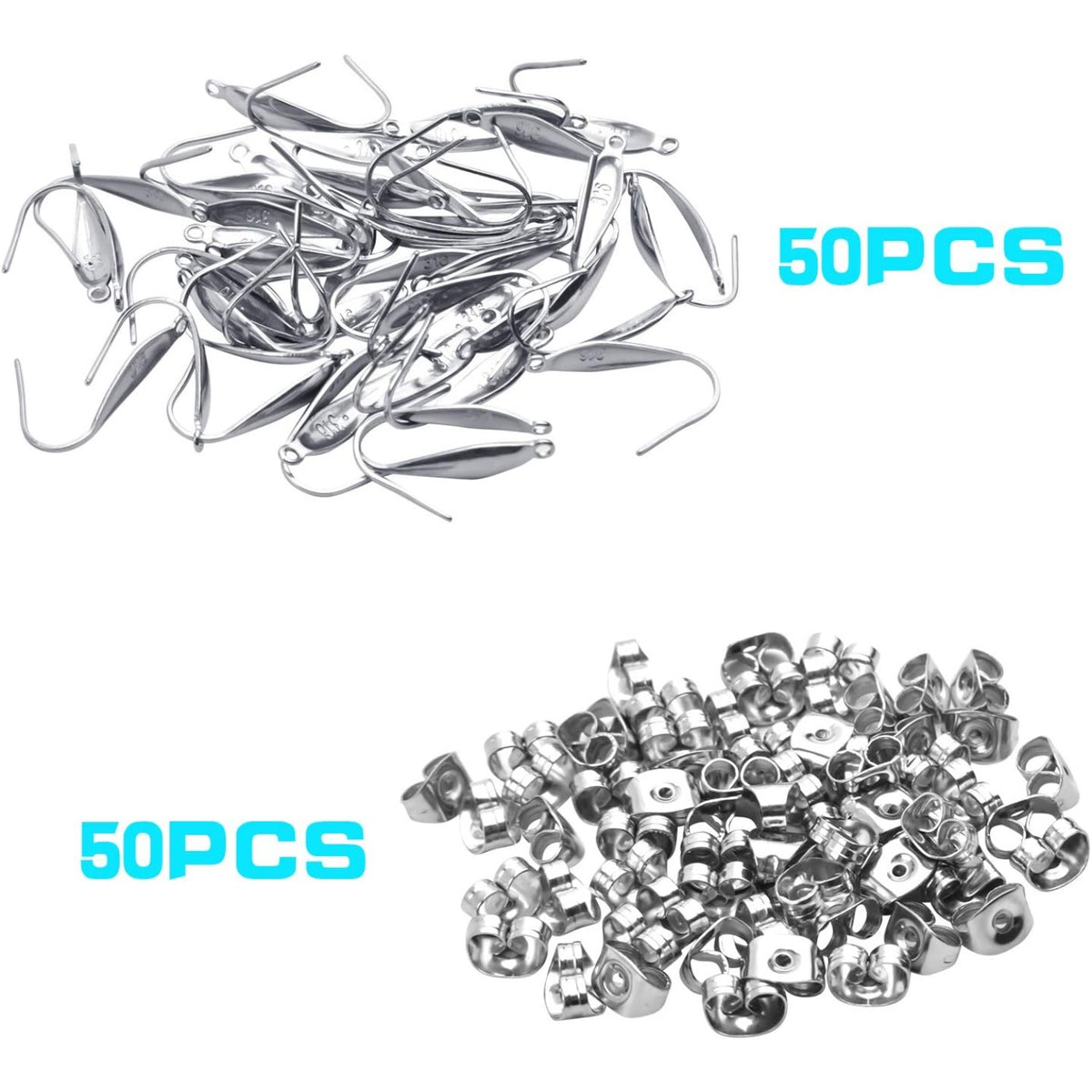 50pcs Earring Hooks Teardrop Ear Wire Hooks with 50pcs Stainless Steel Butterfly Earring Backs for Jewelry Making