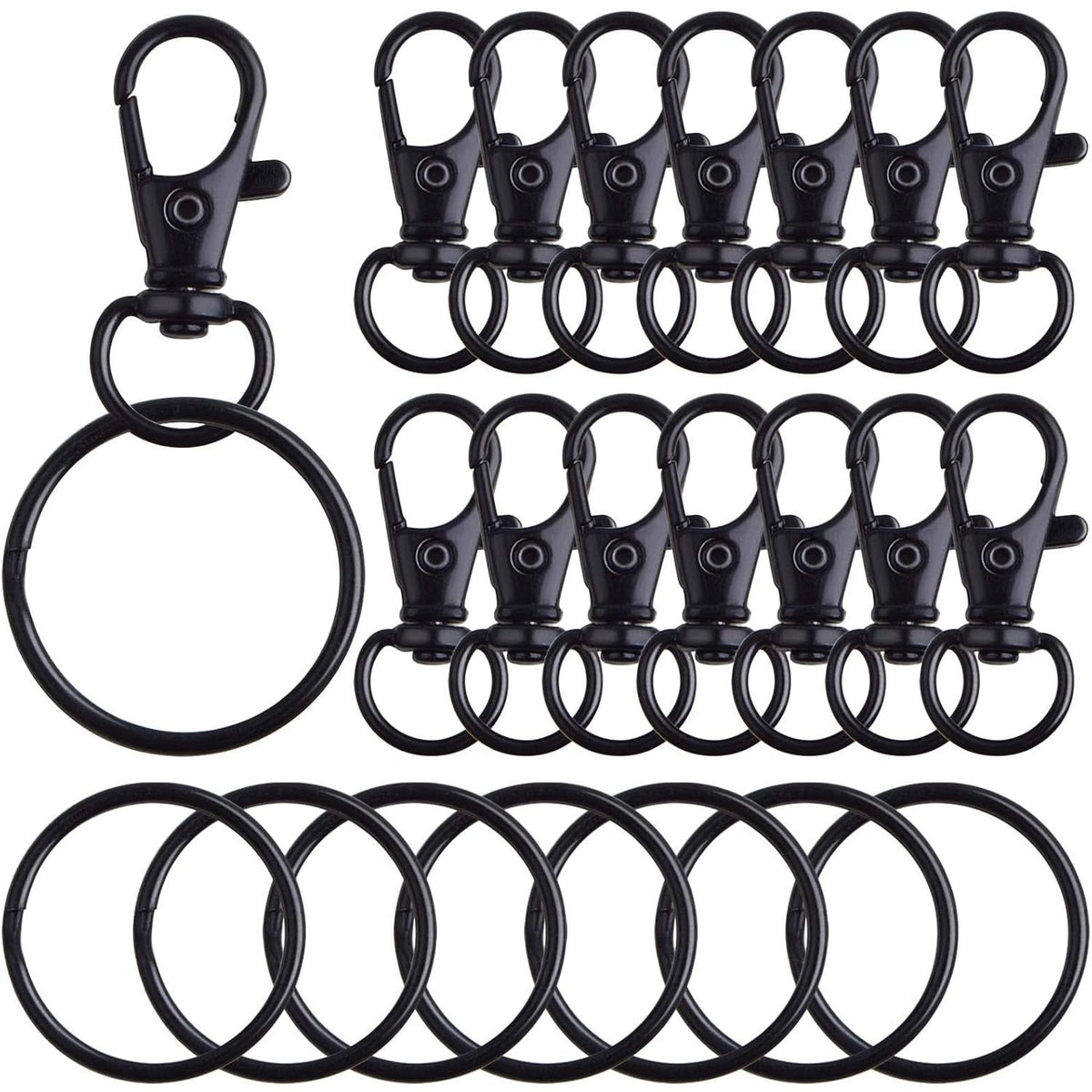 30pcs Swivel Trigger Snap Hooks Metal Keychain Clip Hooks Lobster Claw Clasps with 30pcs Key Rings for Keychains Lanyard Purse Handbag Craft Projects Decor, Black