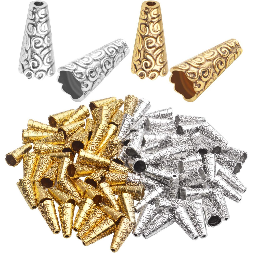Beads Caps Making, 100pcs Antique Beads Caps Tibetan Style Cone Caps Metal Beads End Caps Flower Bead Caps Tassel Crafts DIY for Jewelry Making, 17.5 8.5mm