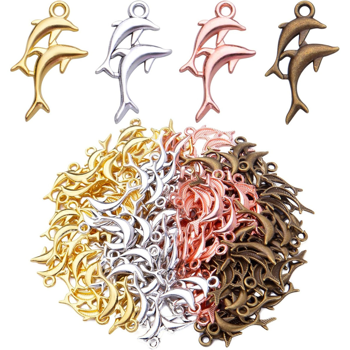 100pcs 4 Colors Dolphin Charms Pendants Fish Charms Vintage Animal Pendant Charm for DIY Necklace Bracelet Jewelry Making Accessories