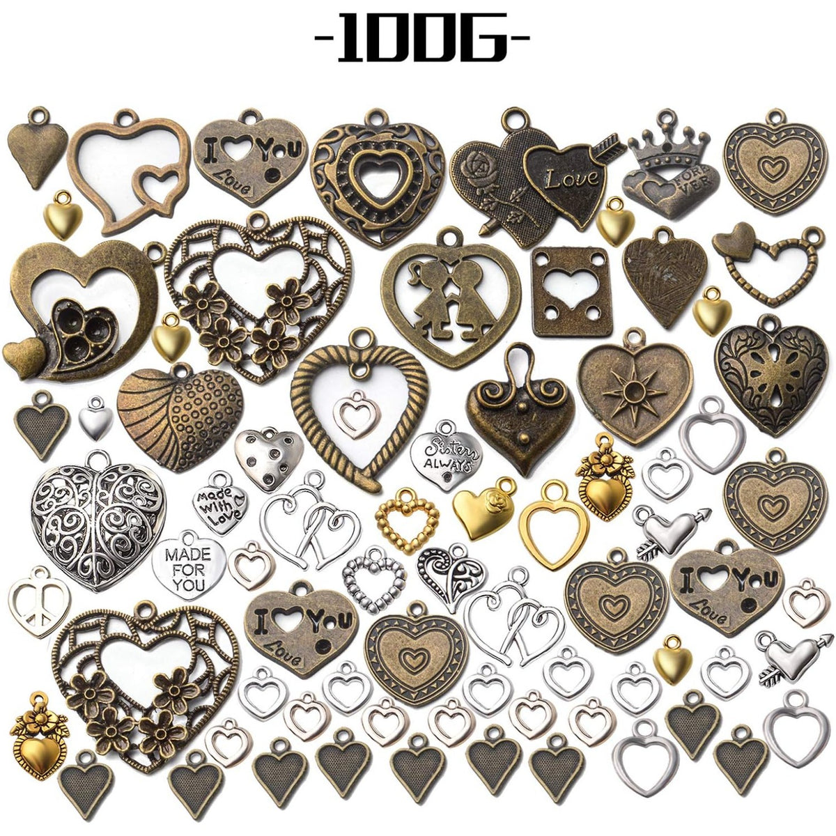 100g Heart Shape Charm Alloy European Style Heart Love Charms Jewelry Charms Pendant for DIY Necklace Bracelet Jewelry Crafts Making Supplies