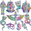 10pcs Rainbow Color Ancient Egypt Charms Mixed Pyramid Chief Snake Pharaoh Horus Eyes Cobra Winged Goddess Isis Pendants for DIY Jewelry Making Craft Supplies, 10 Styles