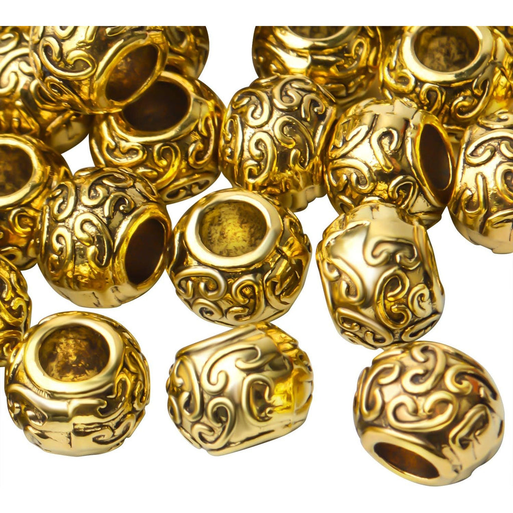50pcs Tibetan Antique Gold Large Hole Spacer Beads Column Beads Tube Spacers for Bracelet Necklace Jewelry Making Supplies