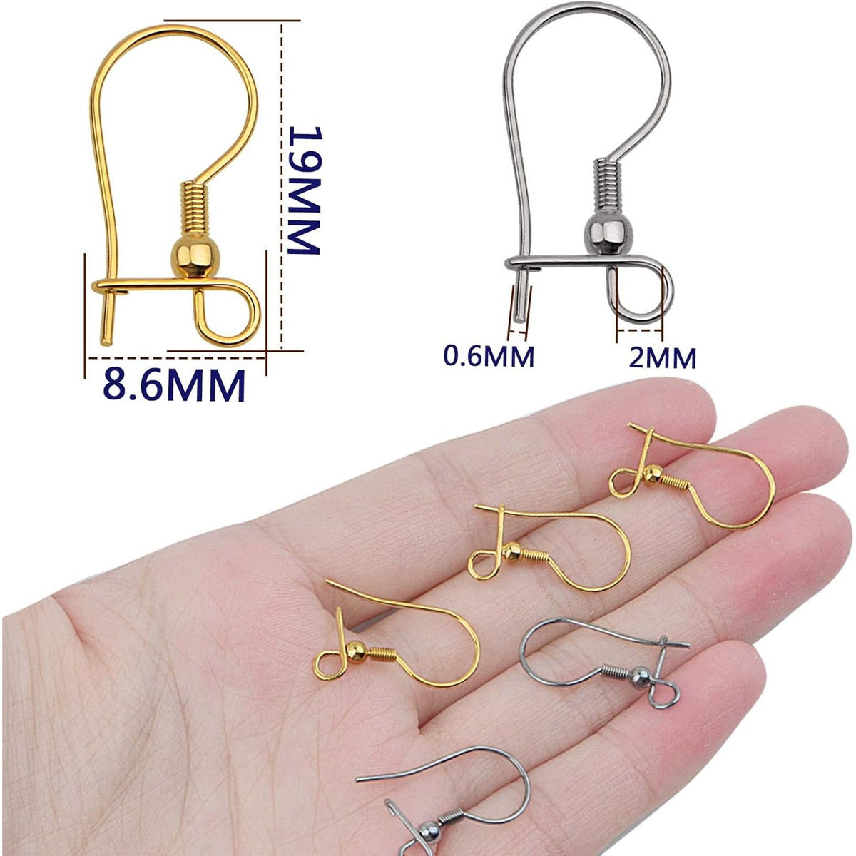 50pcs Stainless Steel Earring Fish Hooks Hypo-allergenic Closable Openable Ear Wires Hooks Anti-Drop Earring Connector Findings for DIY Jewelry Making Supplies, 2 Colors