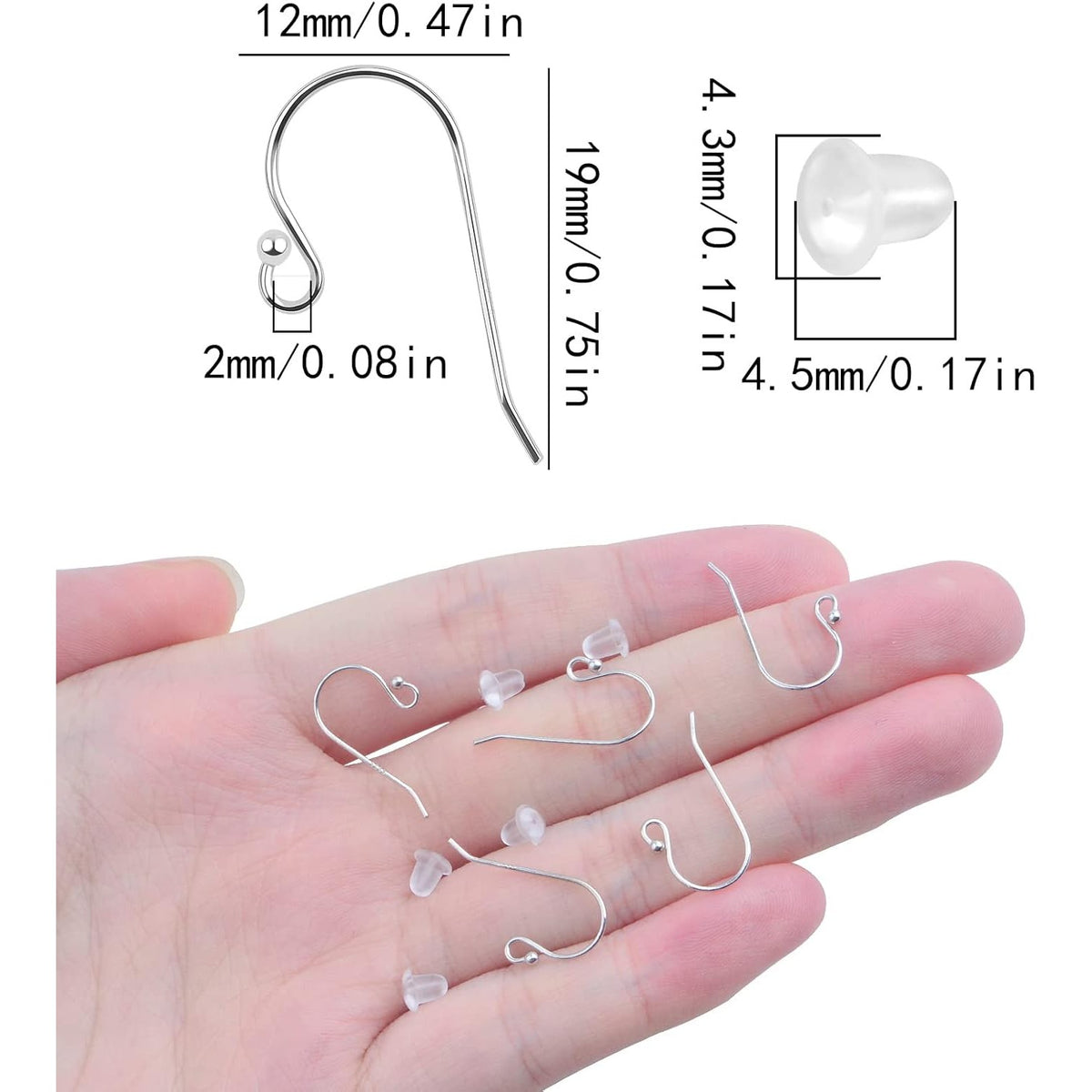 10pcs/5 Pairs 925 Sterling Silver Ear Wires Ball Dot End French Earring Hooks Earring Findings and 10pcs Clear Earring Backs for DIY Drop Dangle Jewelry Making Replacements