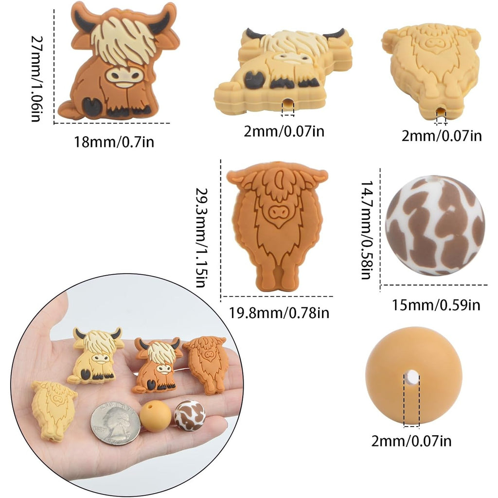 28Pcs Cow Silicone Beads Cute Animal Shaped Brown White Loose Round Cow Printed Spacer Beads Bulk for Necklaces Bracelets Keychain DIY Jewelry Making Crafts
