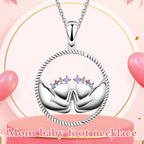 Mother Necklace 925 Sterling Silver Round Feet Mom Hold Feet Pendant Necklace with Colorful Cubic Zirconia Mother's Day Gifts for New Mom Wife