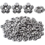 100pcs Antique Silver Flower Spacer Beads Tibetan Alloy Flower Bead Spacer Charm Beads for DIY Bracelet Necklace Jewelry Crafts Making Supplies