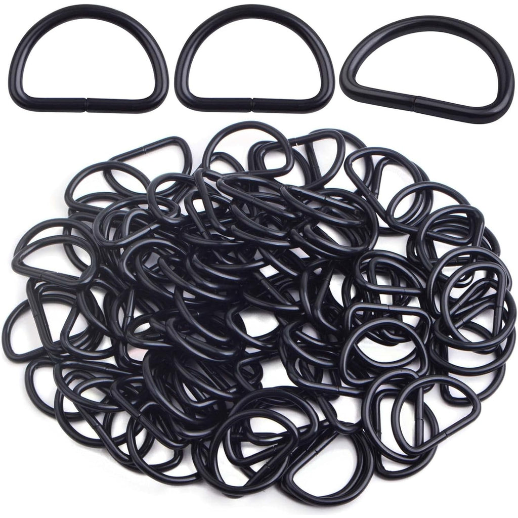 100pcs Heavy Duty Semi-Circular D Rings Multi-functional Half Round D-shaped Rings Buckle DIY Accessories for Hardware Bags Backpack Belt Clothing Sewing, Black