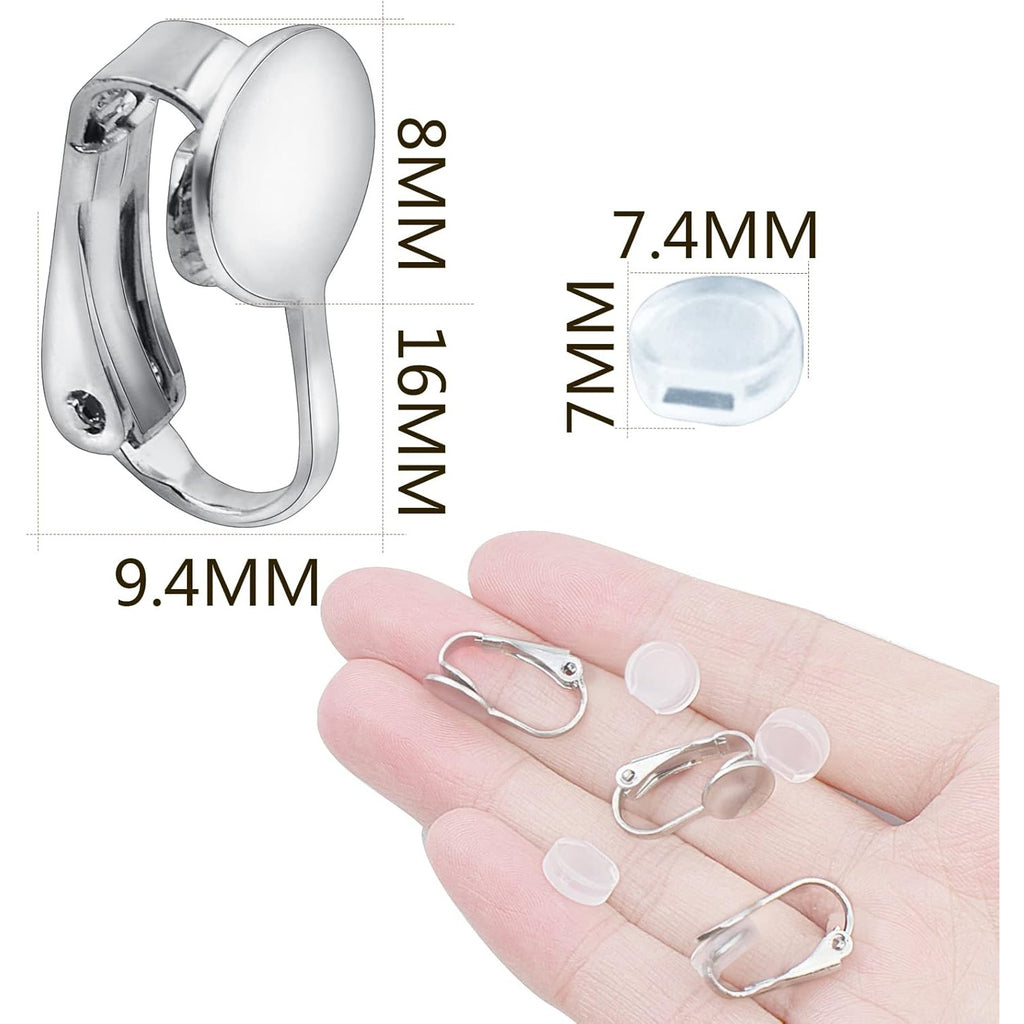20pcs Clip-on Earring Converters Brass Round Flat Back Tray Earring Clips Components with Silicon Earring Pads for DIY Earrings Design Jewelry Making Findings, Gold and Silver