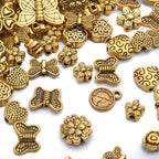 100 Gram(About 130-170pcs) Antique Gold Alloy Heart Butterfly Flower Beads Charm Bead Spacers Jewelry Findings Accessories for Bracelet Necklace Jewelry Making