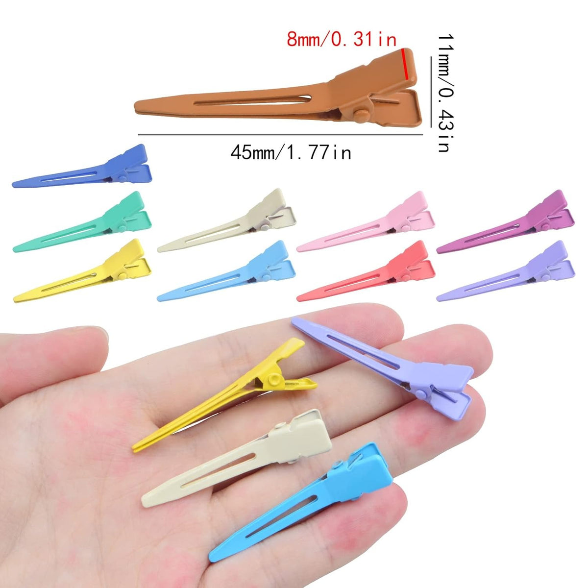 50pcs 4.5 cm Single Prong Curl Clips Metal Alligator Duckbill Hair Pins Clips Hair Accessories for Girls Women Hair Styling Extension Hair Coloring, Mixed Colors