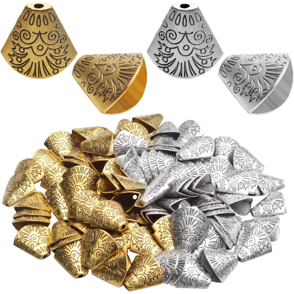 Bead Caps Making, 100pcs Tibetan Style Trumpet Bead Caps Antique Bead Cone Caps Alloy Bead End Caps Tassel End Cap for Bracelet Necklace Earring Jewelry Making Crafts