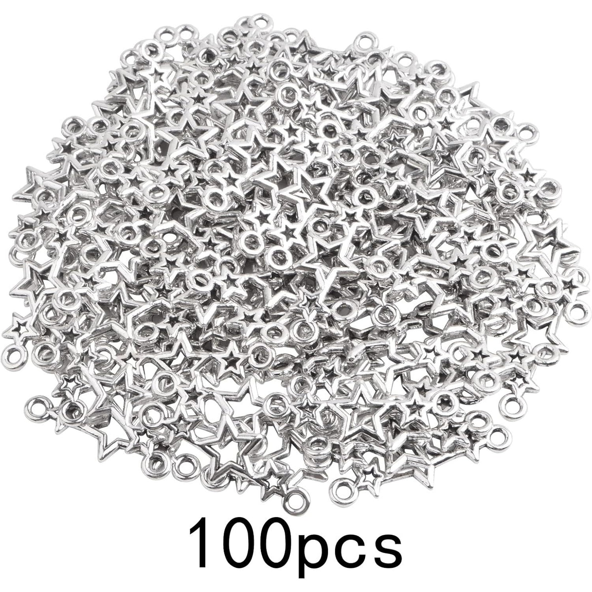 100pcs Antique Silver Star Charms Connectors Alloy Pentagram Star Dangle Pendants Bracelet Links Craft Supplies for DIY Necklace Earrings Jewelry Making Decoration
