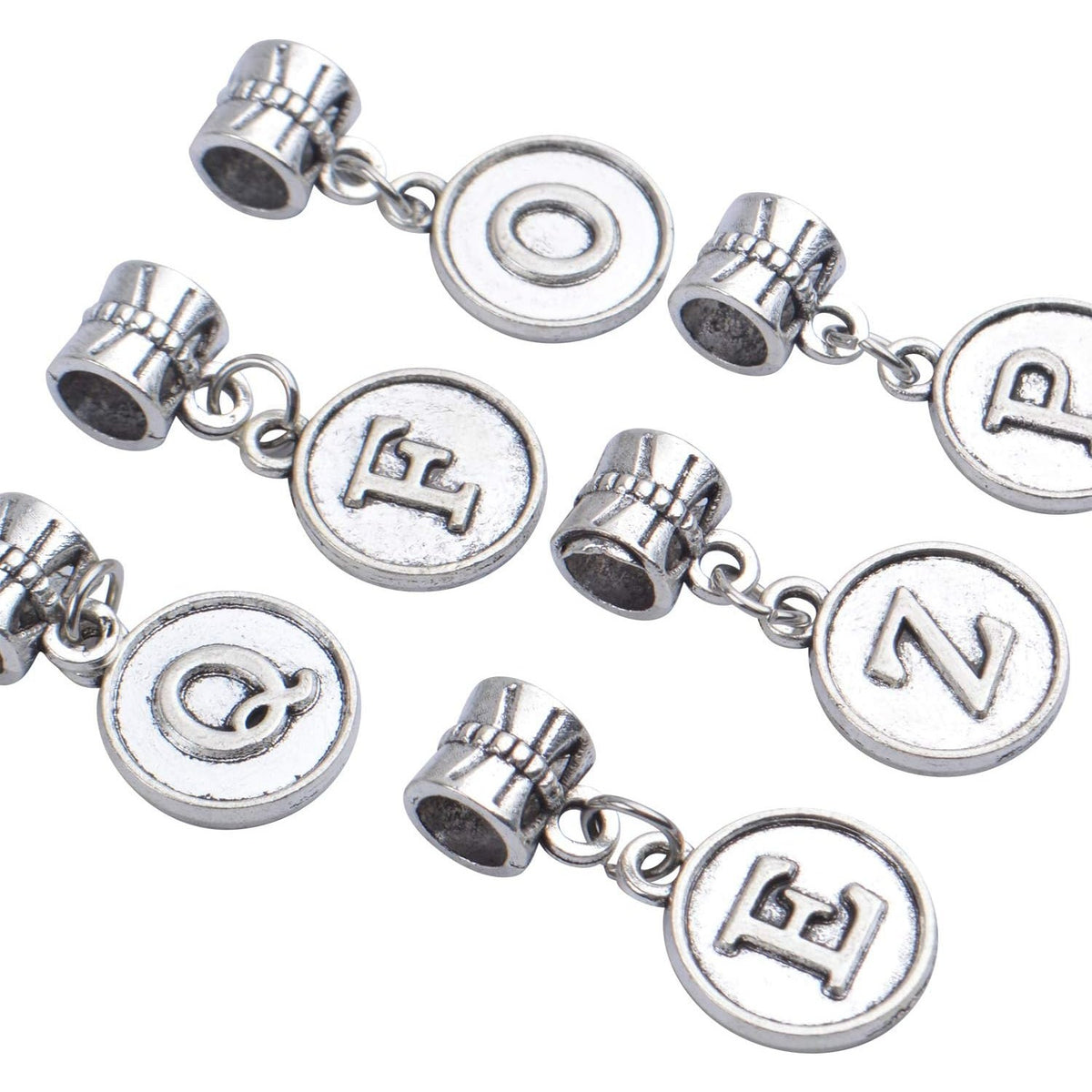 26pcs Letter Charms Alphabet A - Z Letter Charm Pendants with Bail Beads for Necklace Bracelets Jewelry Making,Silver