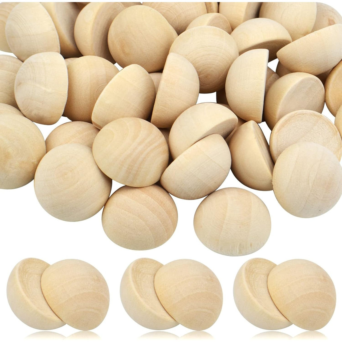 50 Pieces Half Wooden Balls Unfinished Split Wood Balls Half Round Wooden Beads Natural Mini Hemisphere for DIY Arts Craft Christmas Decoration Ornaments(20mm)