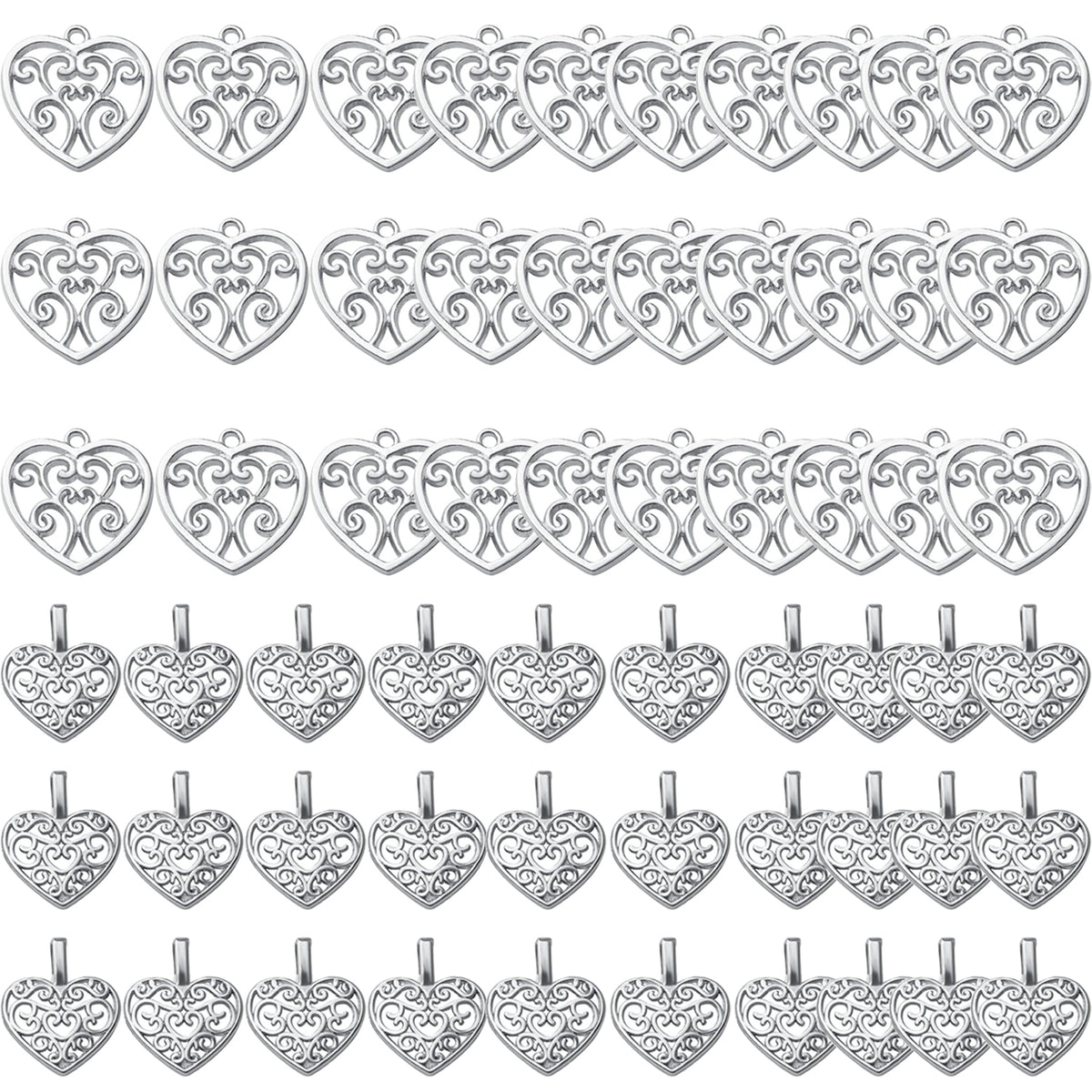 60pcs Heart Charms Tibetan Alloy Filigree Hollow Heart Love Charm Pendants for DIY Earring Bracelet Jewelry Crafts Making,2 Styles