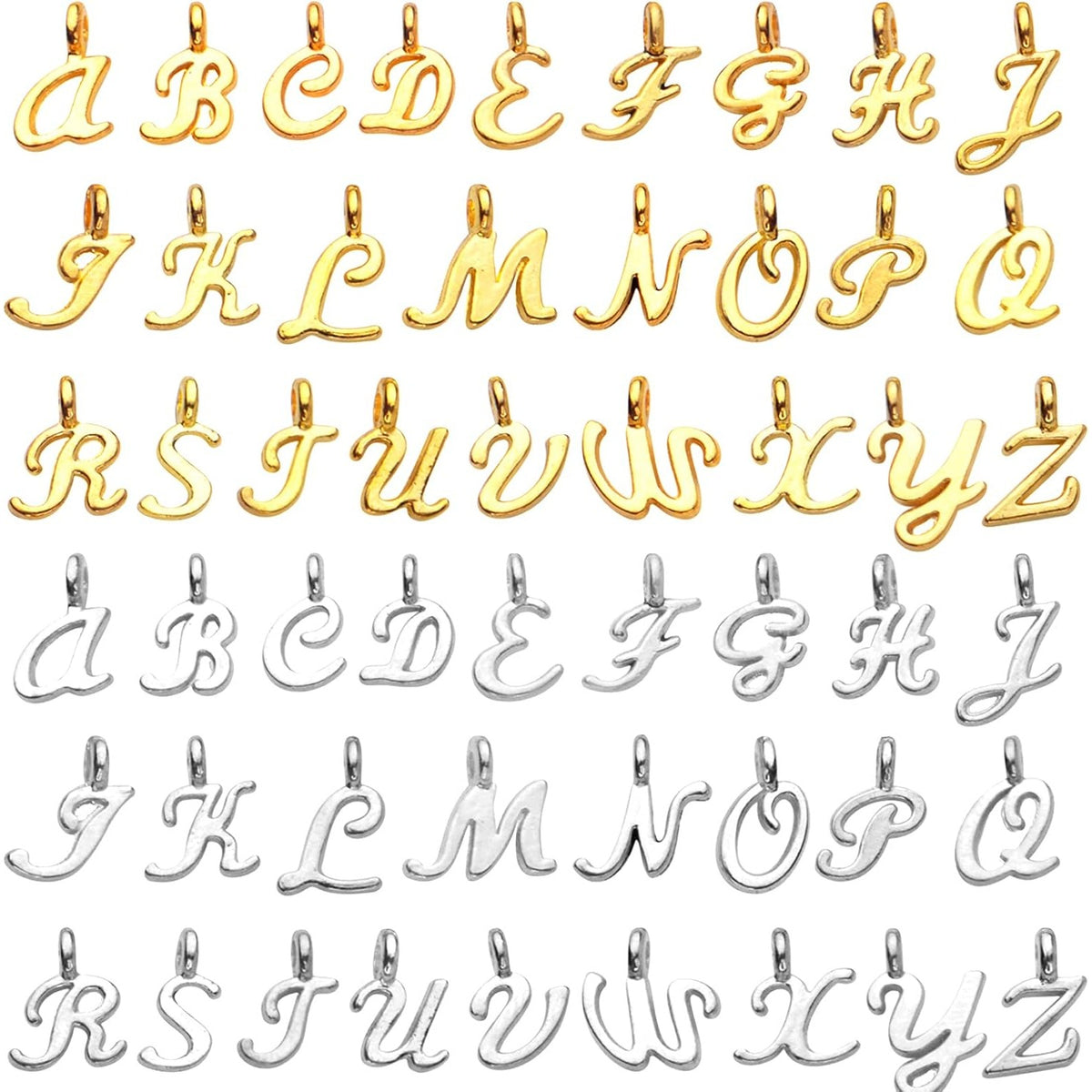 156pcs/6 Sets Alphabet ABC Letter Charms Alloy A-Z Pendants Alphabetic Charms Loose Beads DIY Necklace Bracelet Earrings Crafts Jewelry Making, Gold and Antique Silver