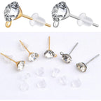 100 Pieces 6 mm 2 Colors Rhinestone Earring Studs Metal Earring Posts with Loop and 100 Pieces Clear Bullet Earring Backs for DIY Dangle Jewelry Making Supplies