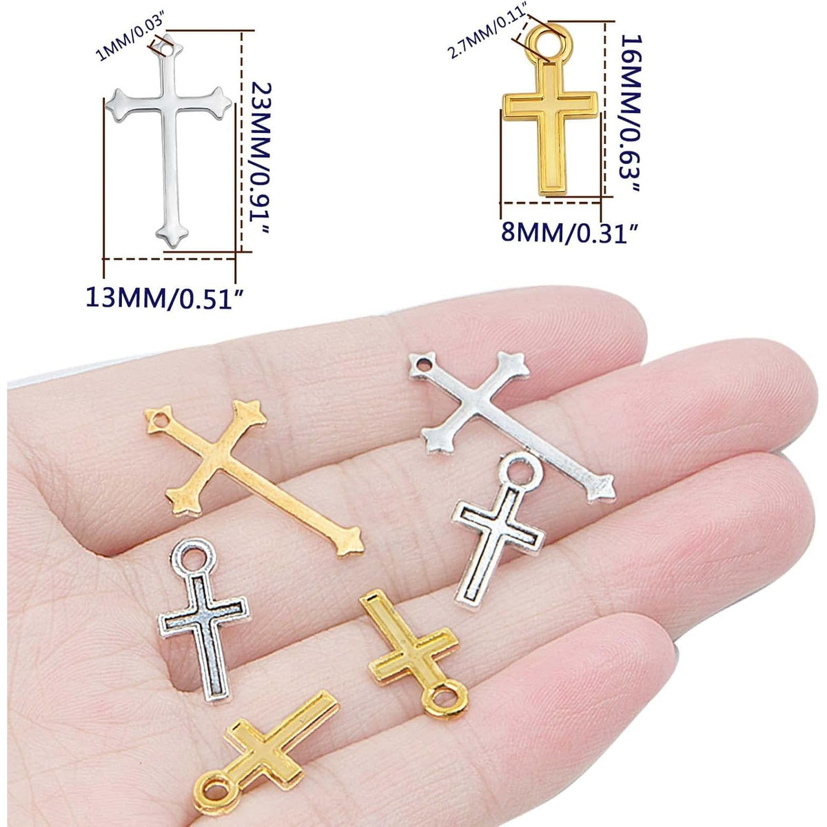 100 Pieces 2 Colors Mini Cross Pendant Charms Alloy Crucifix Cross Pendants Craft Accessories for DIY Necklace Bracelet Earrings Jewelry Making, 2 Sizes