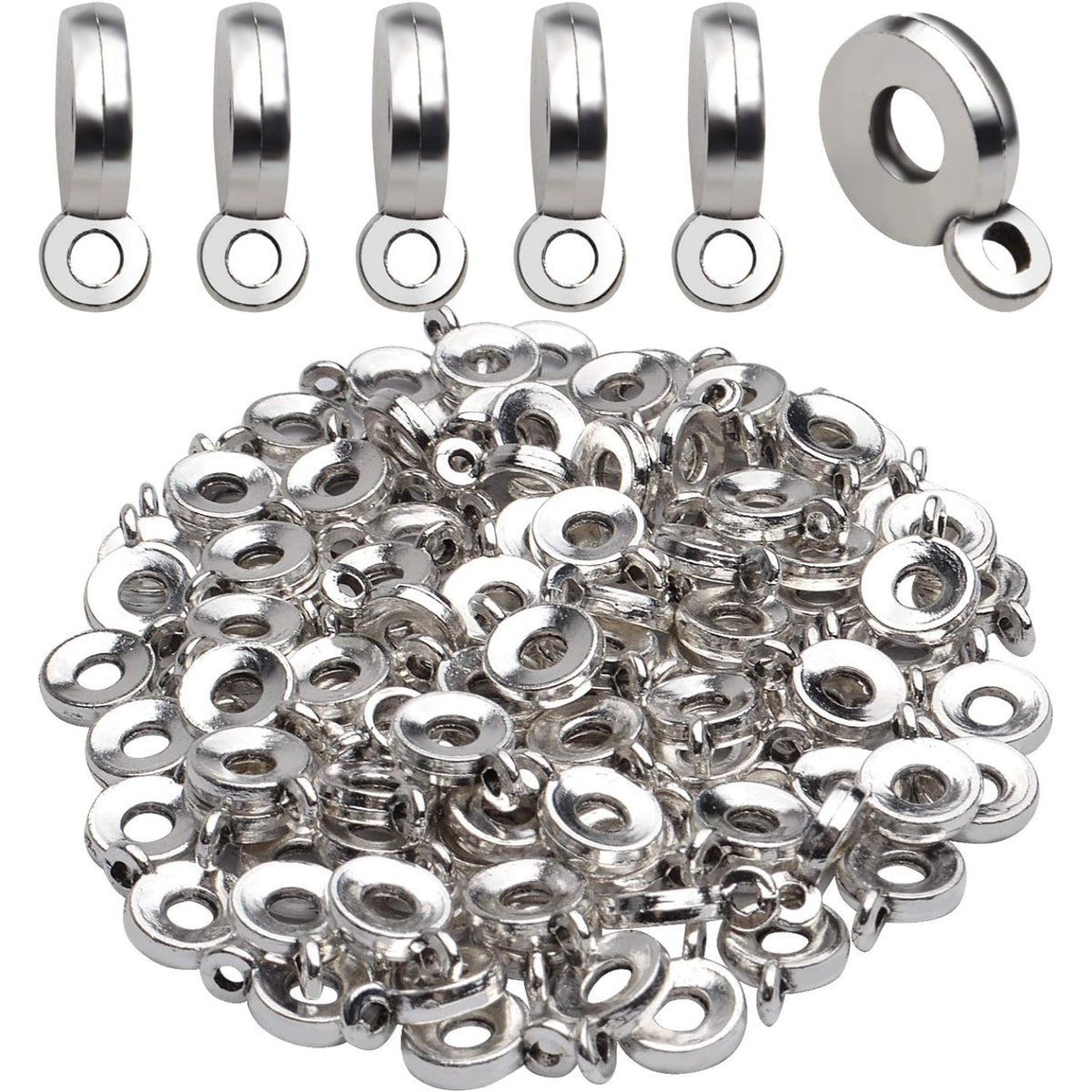 100pcs Antique Silver Bail Beads Connector Bail Bead Spacer Bail Tube Beads Charms for Bracelet Necklace Pendant Crafts Jewelry Making Supplies
