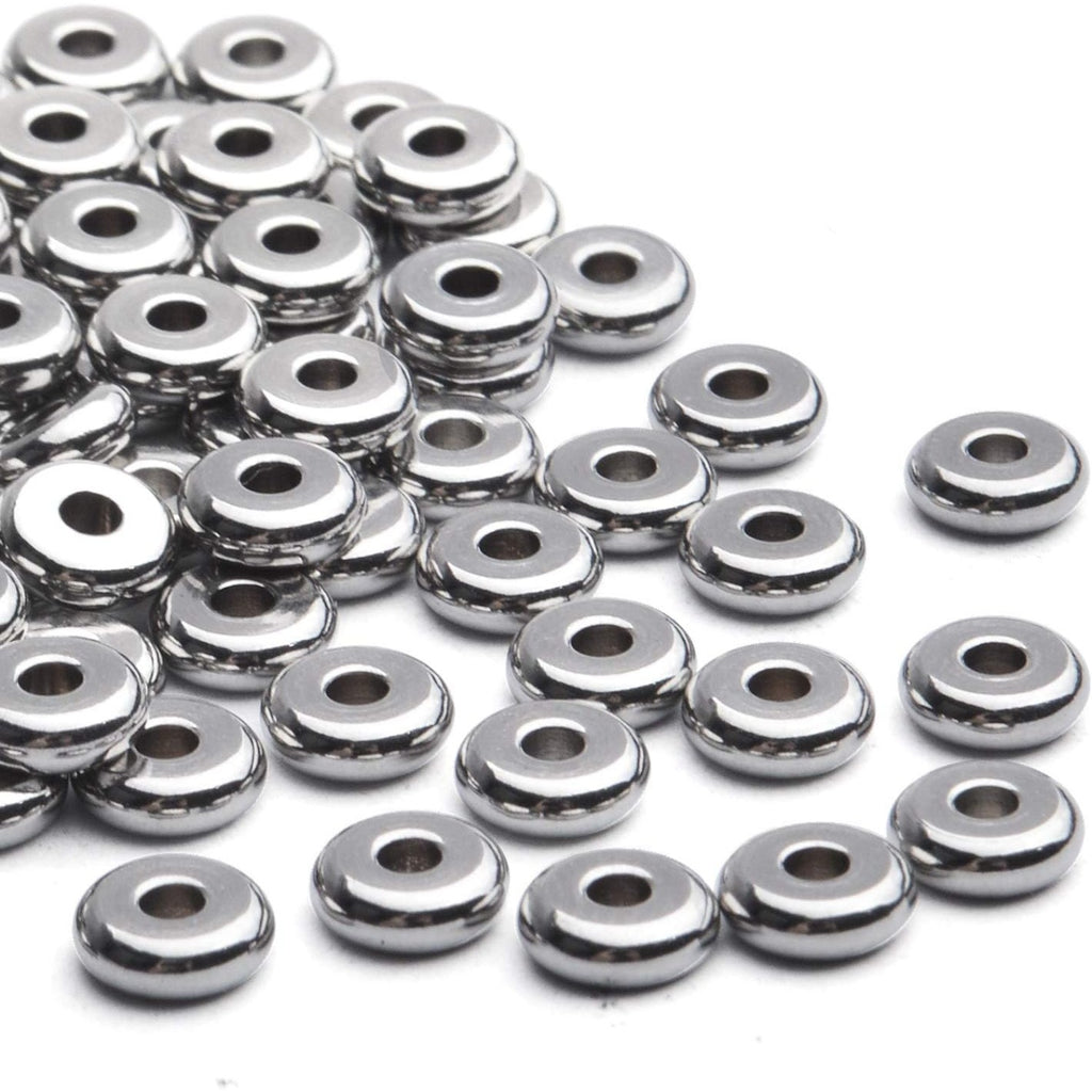 Rondelle Spacer Beads, 100pcs Stainless Steel Disc Rondelle Slices, 6x2mm