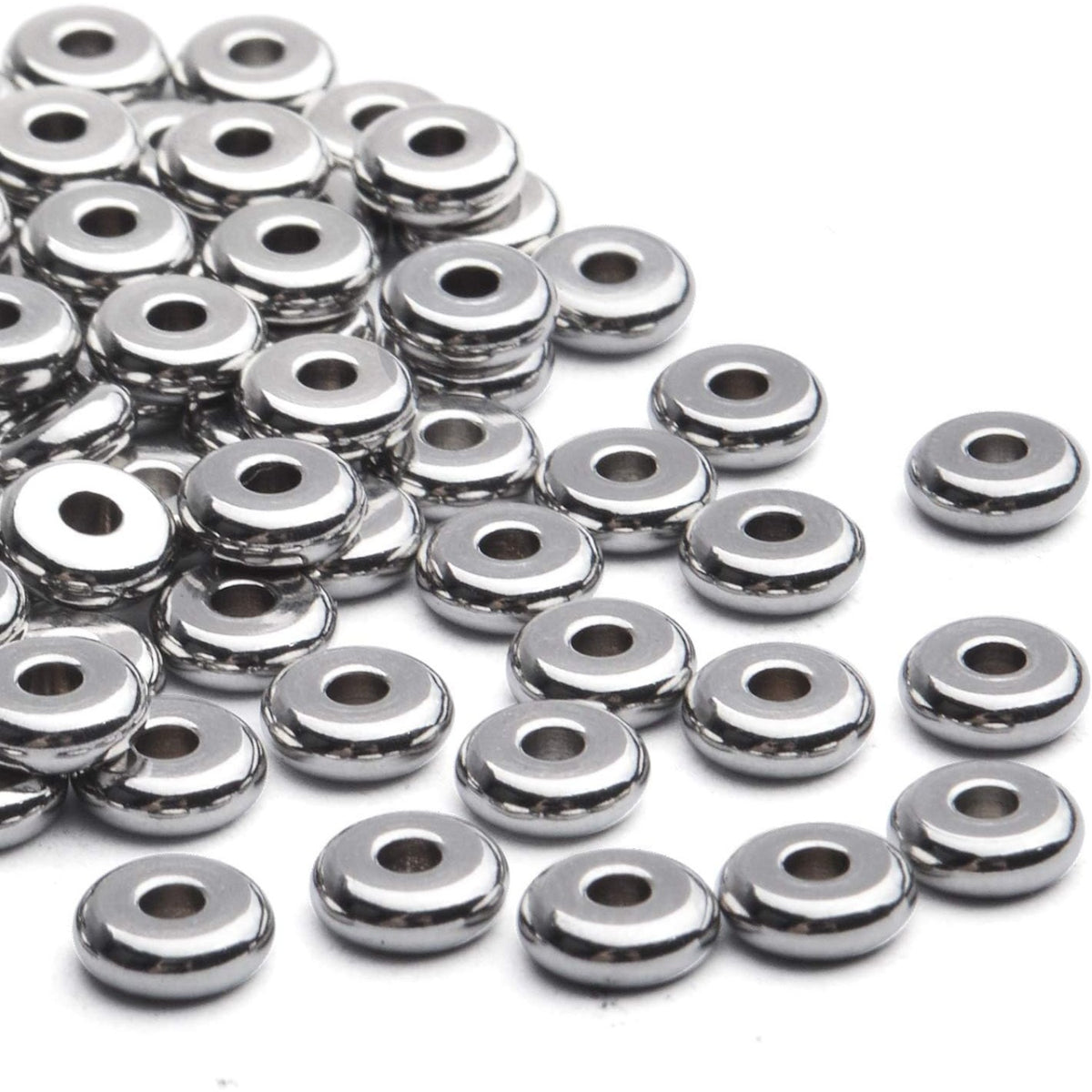 Rondelle Spacer Beads, 100pcs Stainless Steel Disc Rondelle Slices, 6x2mm