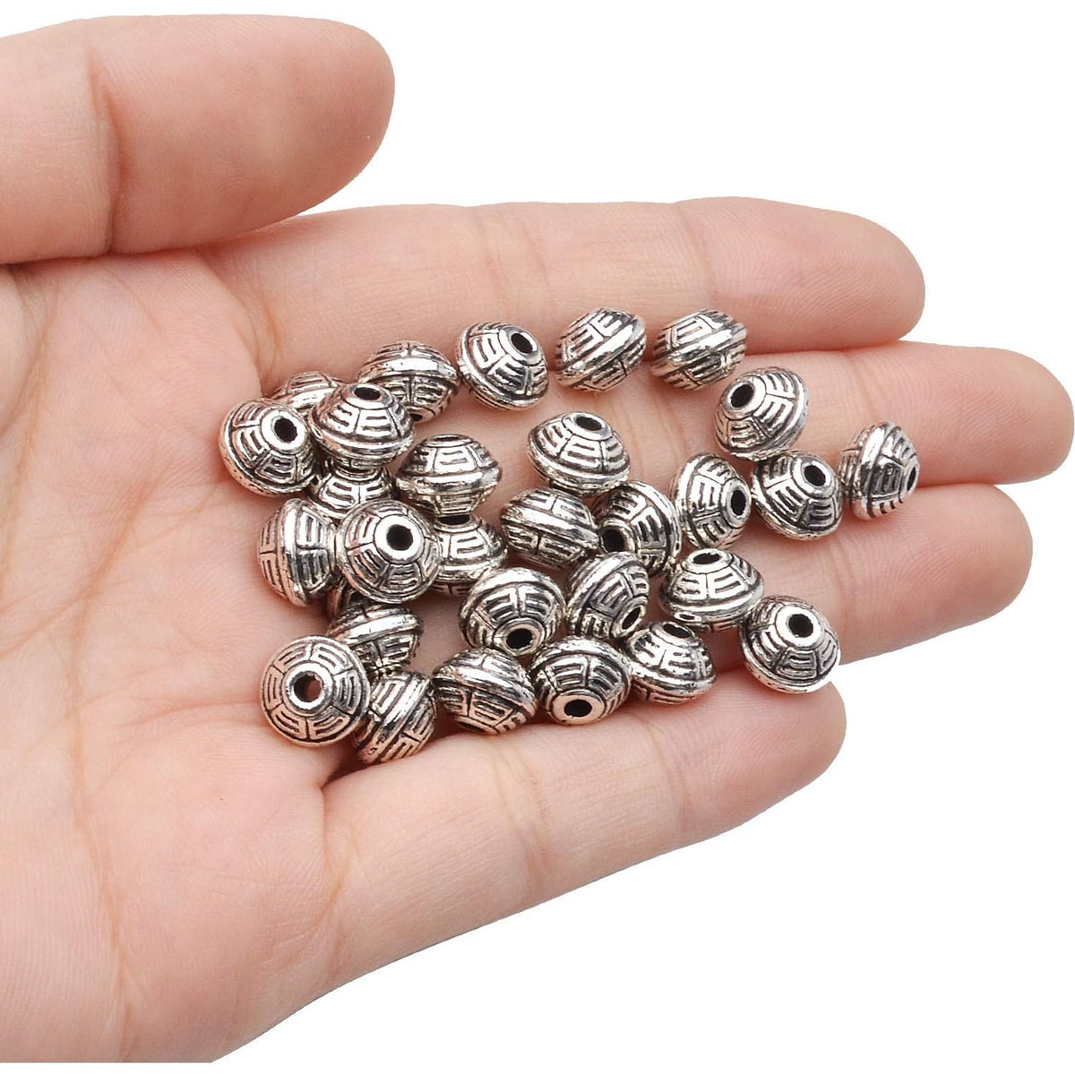 100pcs 8.5mm Tibetan Spacer Beads Bicone Bead Spacer Alloy European Spacers Loose Beads Jewelry Spacer Charms with A Box for DIY Jewelry Making