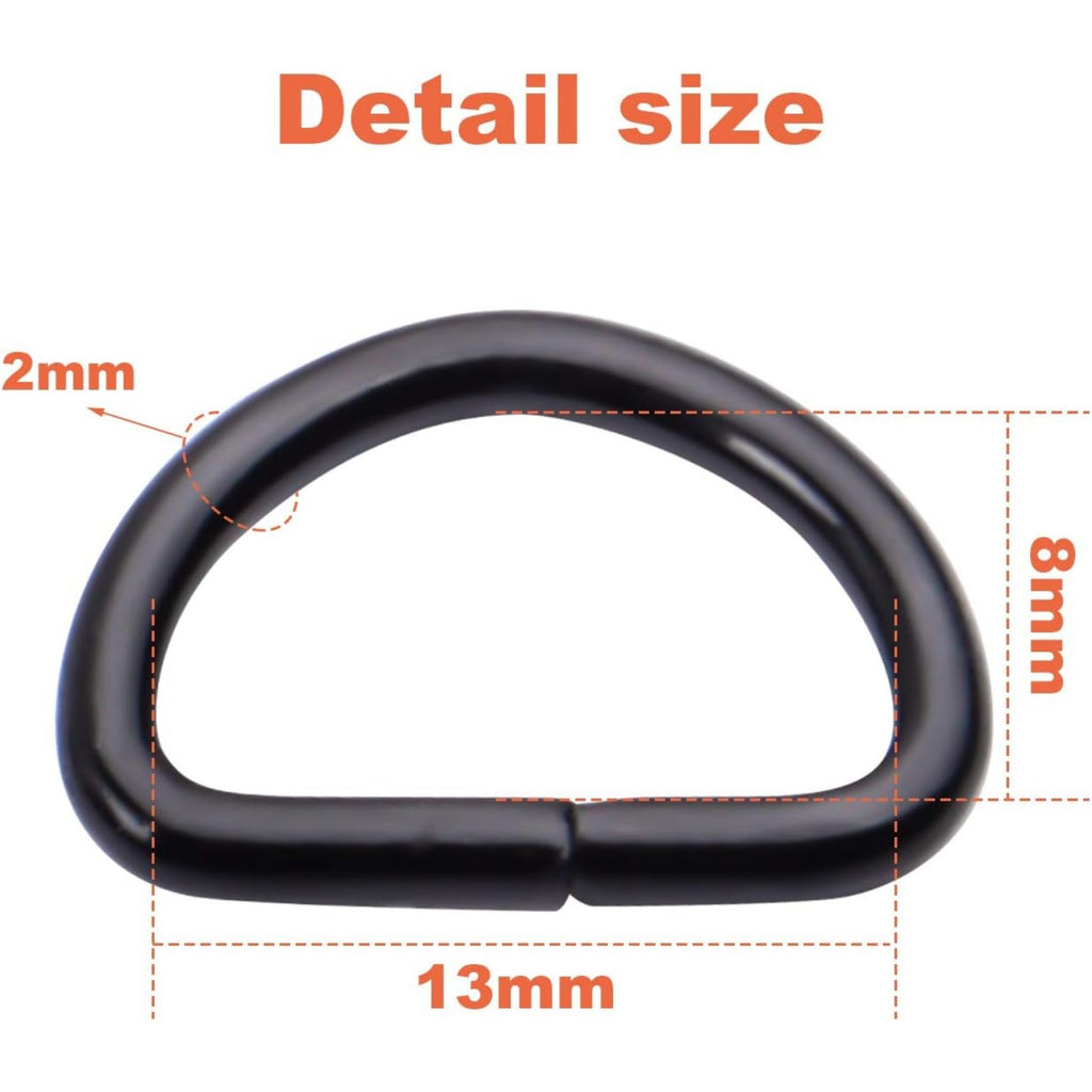 100 Pieces 1/2inch Metal Non Welded Black D Ring Buckles D-Ring Loop for Handbag Purse Clothes DIY Accessories