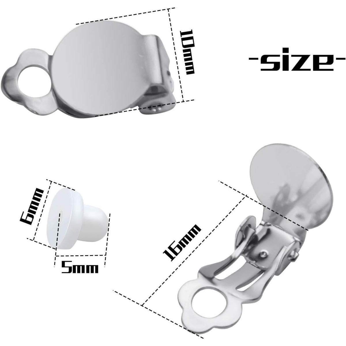 50pcs Round Flat Back Tray Earring Clips Non Pierced Earring Components and 50pcs Soft Cushion for DIY Earrings Jewelry Making,Silver