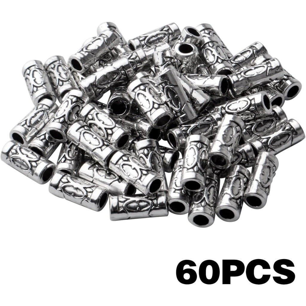 60pcs Antique Silver Column Spacer Beads Alloy Tibetan Beads Spacers Tube Bead Spacer Loose Beads for Jewelry Bracelet DIY Jewelry Crafts Making