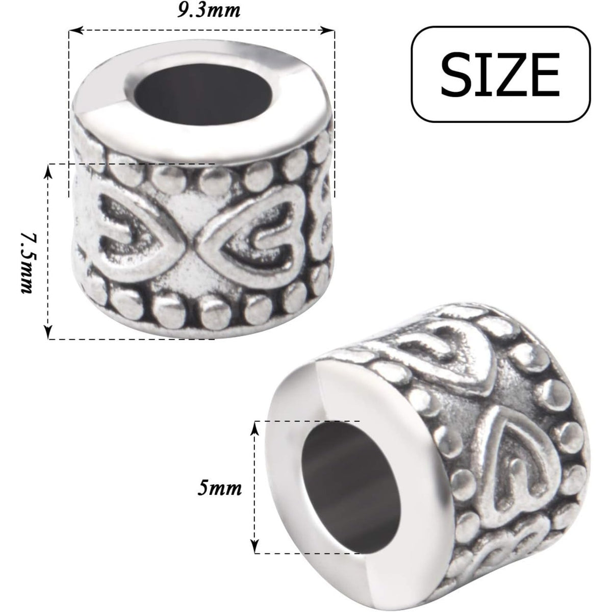 50pcs Antique Silver Large Hole Spacers Beads Tibetan Spacer Alloy Tube Bead Spacers Jewelry Spacer Charms for DIY Jewelry Making Crafts Supplies