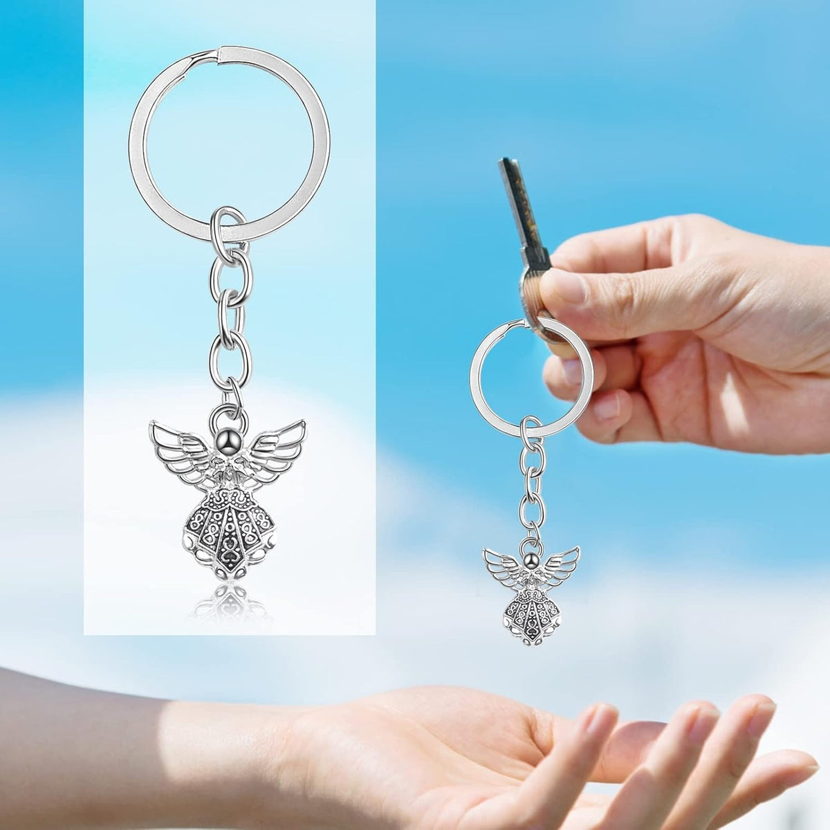 20 Pieces Metal Guardian Angel Keychain Charms Vintage Angel Pendant Keyring Key Chains for DIY Arts Crafts Wedding Party Favor Gifts, 2 Colors