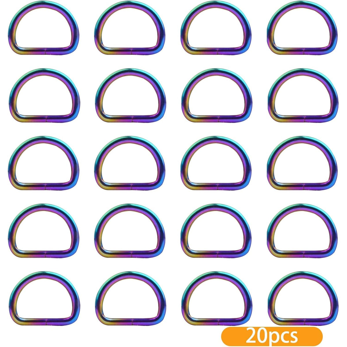 20pcs 10mm Metal Semi-Circular D Rings Multipurpose Half Round D-shaped Rings Buckle Clips DIY Accessories for Bags Purse Backpack Belt Clothing Sewing, Rainbow Color
