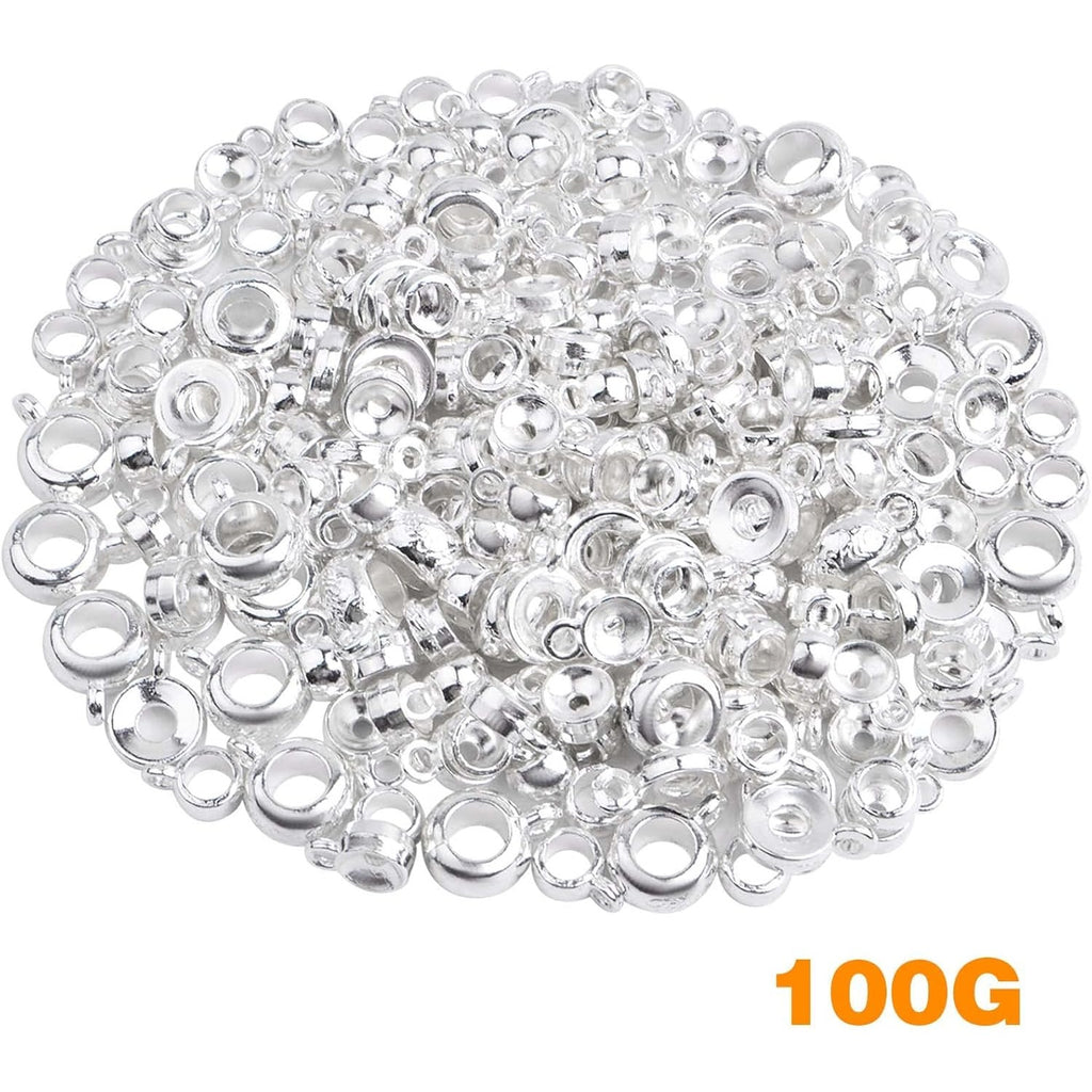 100 Gram 4 Styles Bail Tube Beads Alloy Bail Beads Connectors Spacer Bead Hanger Links Charms for DIY European Bracelet Jewelry Making Supplies, Bright Silver