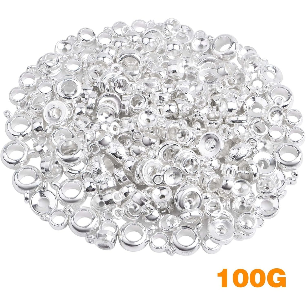 100 Gram 4 Styles Bail Tube Beads Alloy Bail Beads Connectors Spacer Bead Hanger Links Charms for DIY European Bracelet Jewelry Making Supplies, Bright Silver