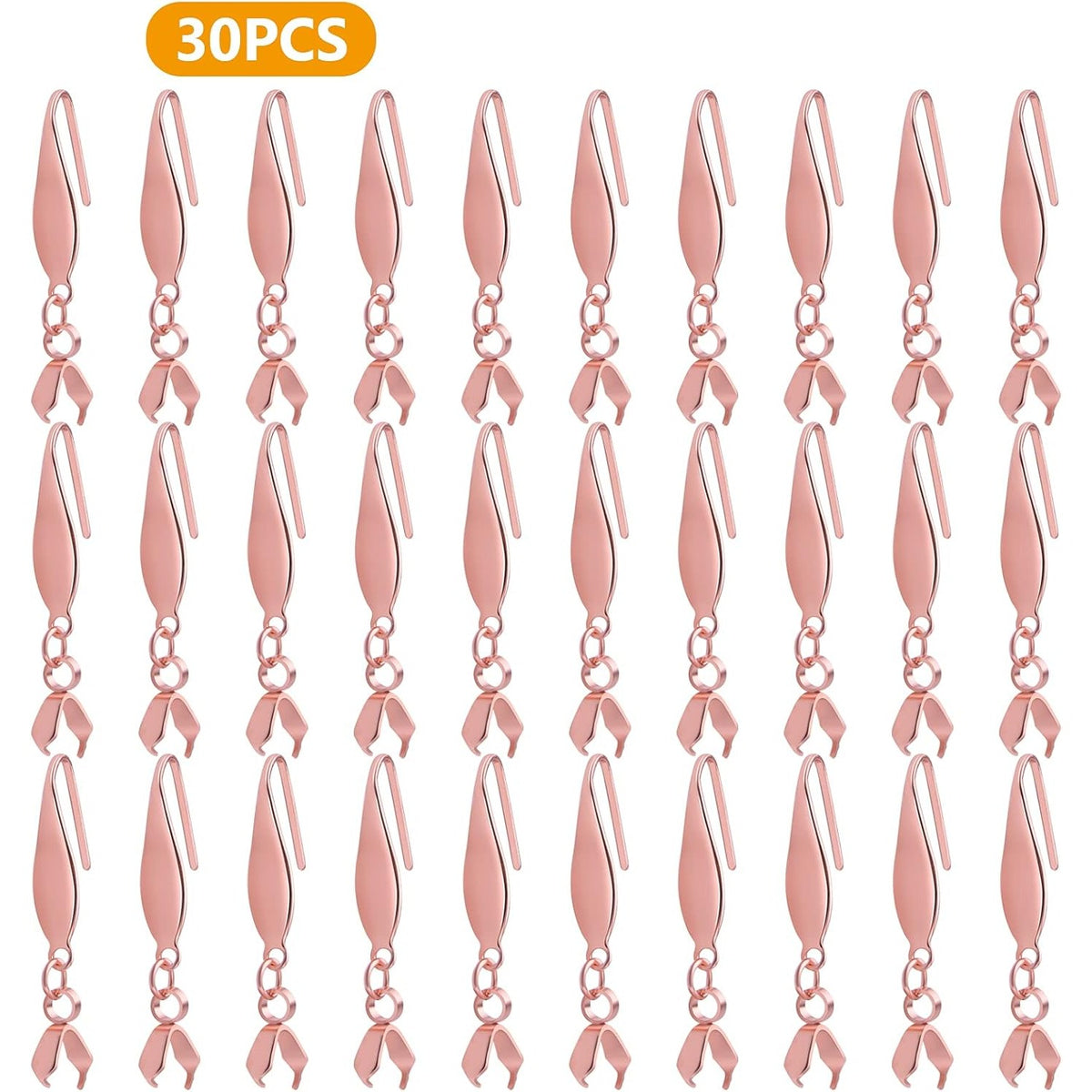 Stainless Steel Earring Hooks, 30pcs Pendant Clasp Earring Hooks Ear Wire Buckle Fish Hooks Dangle Earrings Connectors for Women Girls DIY Jewelry Making Supplies, Rose Gold