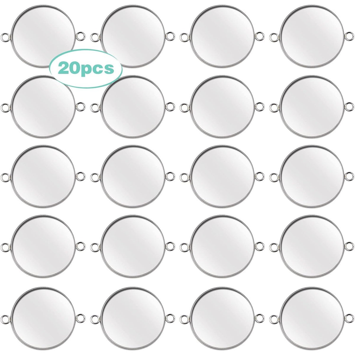 20pcs 25 mm Stainless Steel Round Blank Pendant Trays Connector Flat Base Bezel Cabochon Settings Pendant Blanks Links for DIY Bracelet Necklace Jewelry Making Cameo Photo
