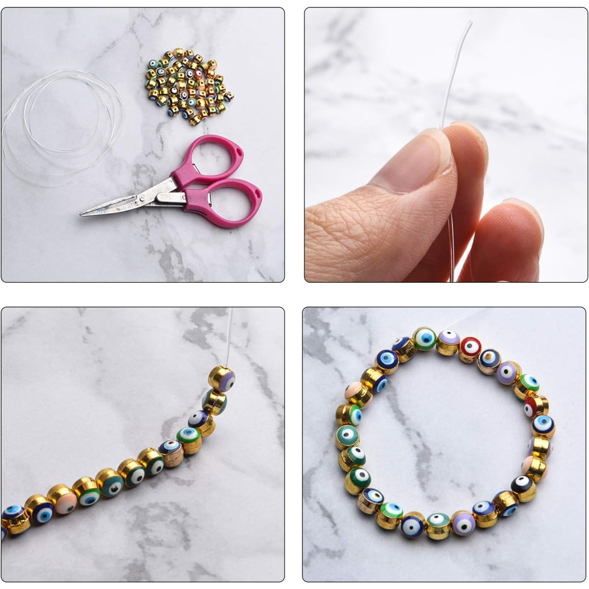 50pcs Enamel Evil Eye Beads Assorted Colors Round Golden Evil Eye Loose Charm Spacer Beads for DIY Necklace Bracelet Crafts Jewelry Making
