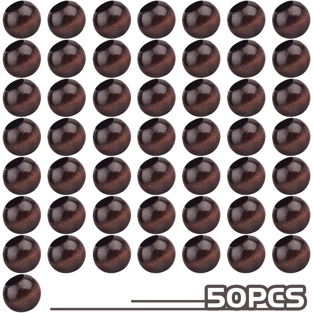 50pcs 20mm Black Coffee Wood Beads Large Hole Round Beads Natural Wooden Loose Spacer Beads for DIY Crafts Jewelry Making Garlands Home Decor, Hole: 10 mm
