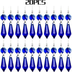 20 Pieces Chandelier Icicle Crystal U-Drop Prisms Lamp Parts Glass Pendants Beads for Wedding, Party or Holiday Decoration, 37mm, Blue