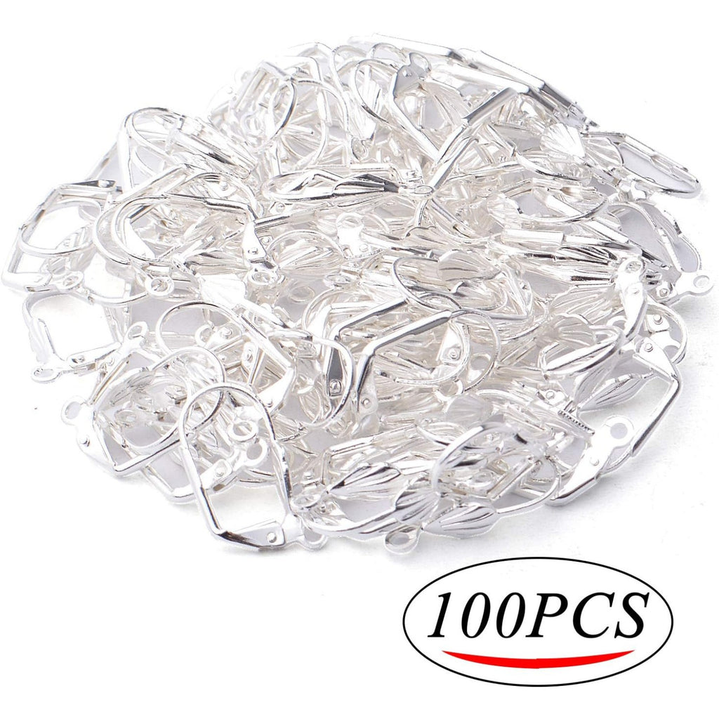 Hypoallergenic Earring Hooks, 100pcs Brass Leverback Shell Earrings French Hook Ear Wire with Open Loop for Jewelry Making, 2 Colors
