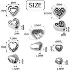 140pcs Antique Silver Heart Shape Spacers Alloy European Style Heart Beads Charms Spacer Bead Jewelry Heart Charms for DIY Bracelet Jewelry Making, 5 Sizes