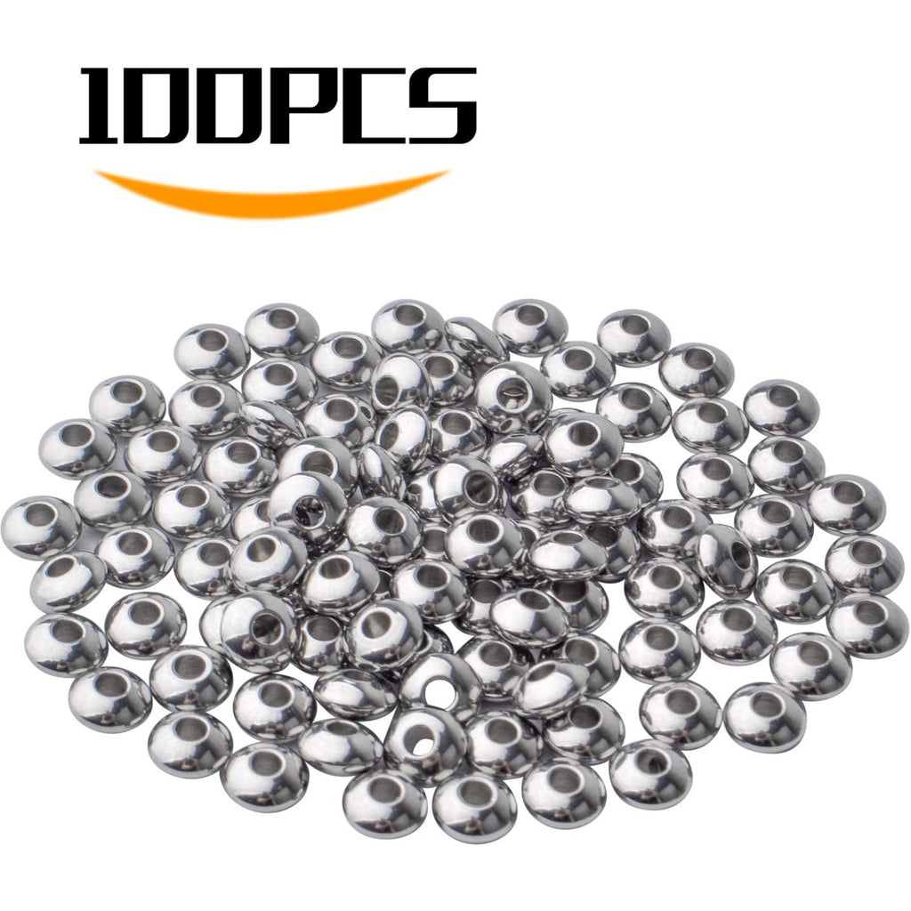 100pcs Stainless Steel Round Spacer Bead Smooth Beads Saucer Spacers Jewelry Spacer Charms for DIY Earring Necklace Bracelet Jewelry Crafts Making