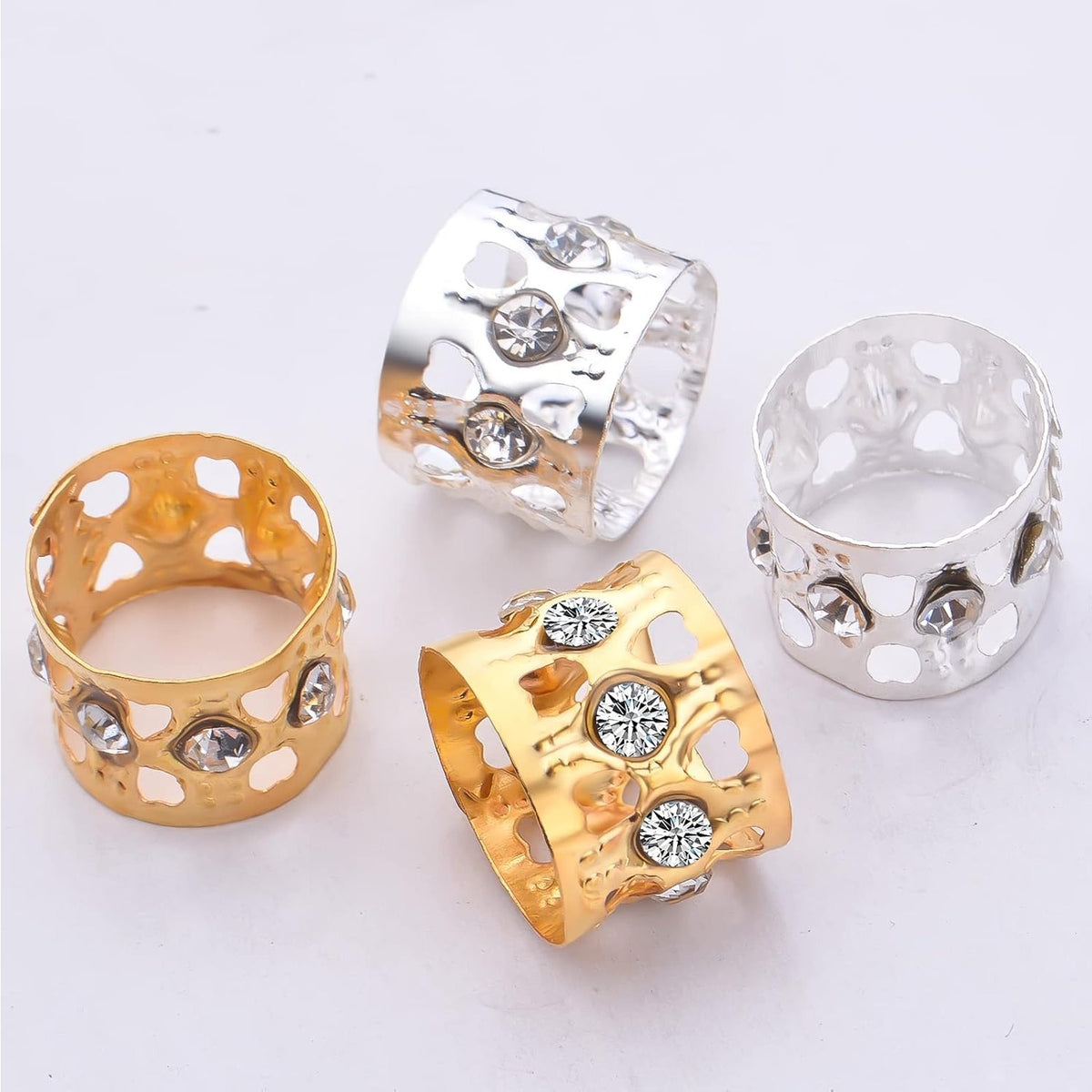 50pcs Rhinestone Dreadlocks Beads Alloy Hair Ring Decoration Braiding Hair Braid Cuff Clip Beard Hollow Heart Tube Beads Accessories for Women Men, Golden and Silver