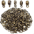 100 Gram Antique Bronze Bail Tube Beads Vintage Tibetan Alloy Bail Beads Connectors Spacer Bead Hanger Links for DIY European Bracelet Jewelry Crafts Making, 5 Styles