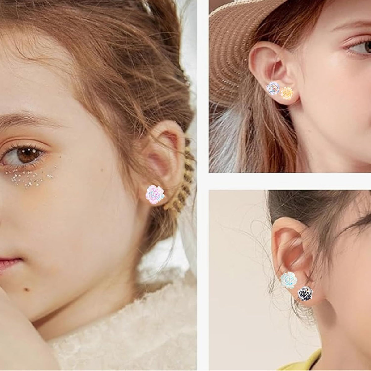 10 Pairs 8 mm 3D Plastic Resin Rose Stud Earrings Transparent Illusion Colored Earring Posts with Clear Earring Backs for Women Teens Sensitive Ears Sports Party Replacement