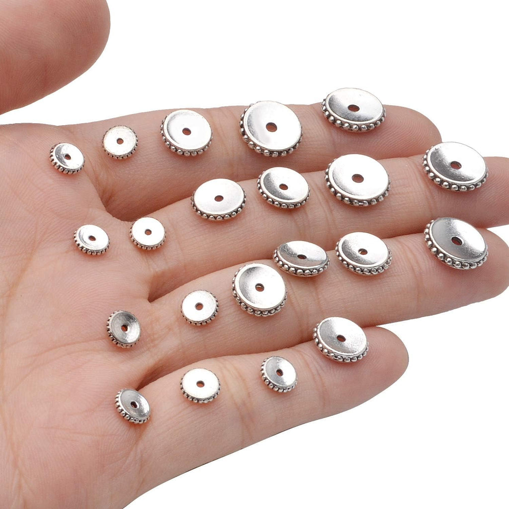200pcs Tibetan Antique Silver Flat Round Spacer Beads Rondelle Bead Spacers Charms Spacer Loose Beads with A Box for Jewelry Making Crafts Supplies
