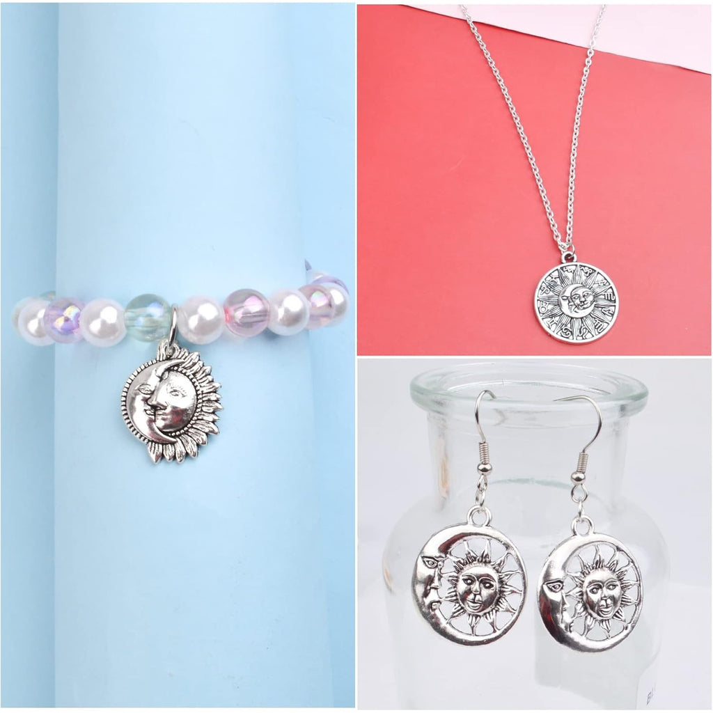 30pcs 3 Styles Sun and Moon Charms Vintage Alloy Sun Smile Face Pendants Celestial Dangle Charms for DIY Necklace Crafts Jewelry Making, Antique Silver